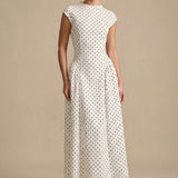 Robe Maxi à Pois avec Col Rond