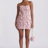 Robe Mini pour Invité de Mariage avec Superposition Florale
