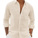 Chemise Homme Coton Lin Col Classique Poche Poitrine