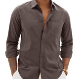 Chemise Homme Coton Lin Col Classique Poche Poitrine