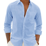 Chemise Homme Coton Lin Col Classique Poche Poitrine