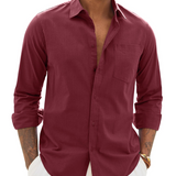 Chemise Homme Coton Lin Col Classique Poche Poitrine