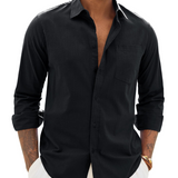 Chemise Homme Coton Lin Col Classique Poche Poitrine