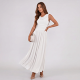 Robe Midi Plissée à Encolure Drapée