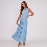 Robe Midi Plissée à Encolure Drapée