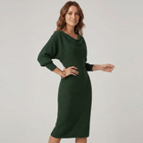 Robe Midi Drapée à Manches Chauve-Souris