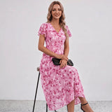 Robe Maxi Fleurie à Manches Volantes Lola